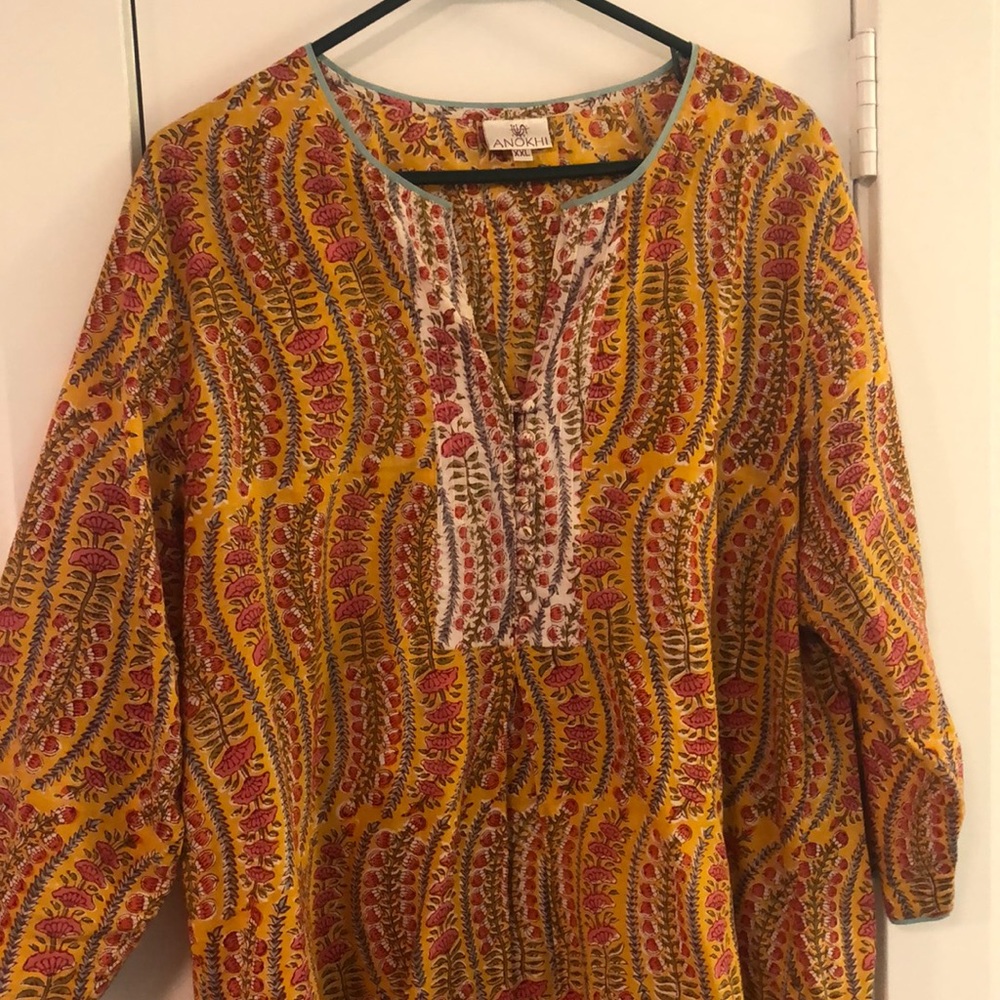 Anokhi India floral tunic top cover up beach Boho